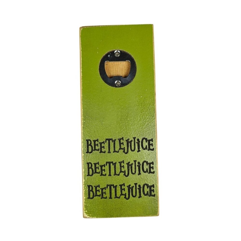 Beetlejuice Wooden Handmade Wall-Mount Bottle Opener Retro Look Green Finish